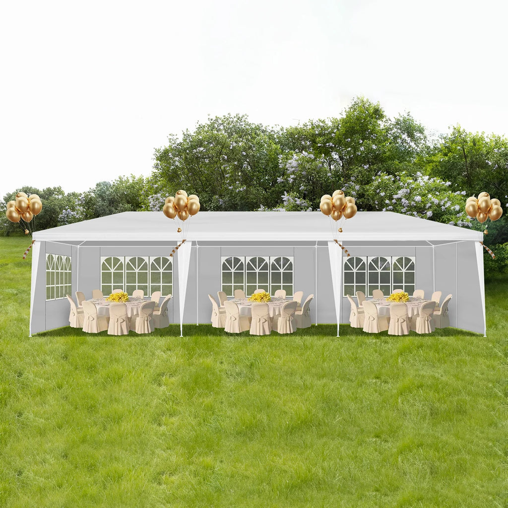10'x30' Outdoor Party Tent with 8 Removable Sidewalls, Waterproof Canopy Patio Wedding Gazebo, White