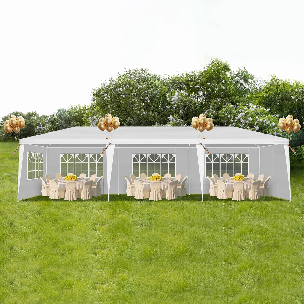 10'x30' Outdoor Party Tent with 8 Removable Sidewalls, Waterproof Canopy Patio Wedding Gazebo, White