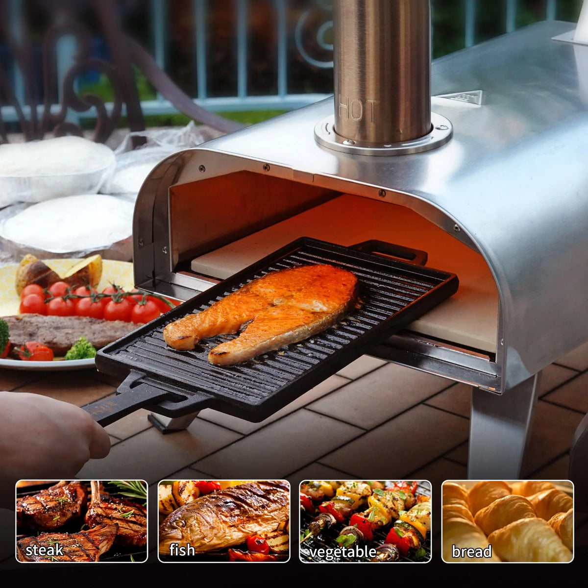 Big Horn Outdoors Wood Pellet, Wood Fired, Stainless Steel Pizza Oven (Silver)