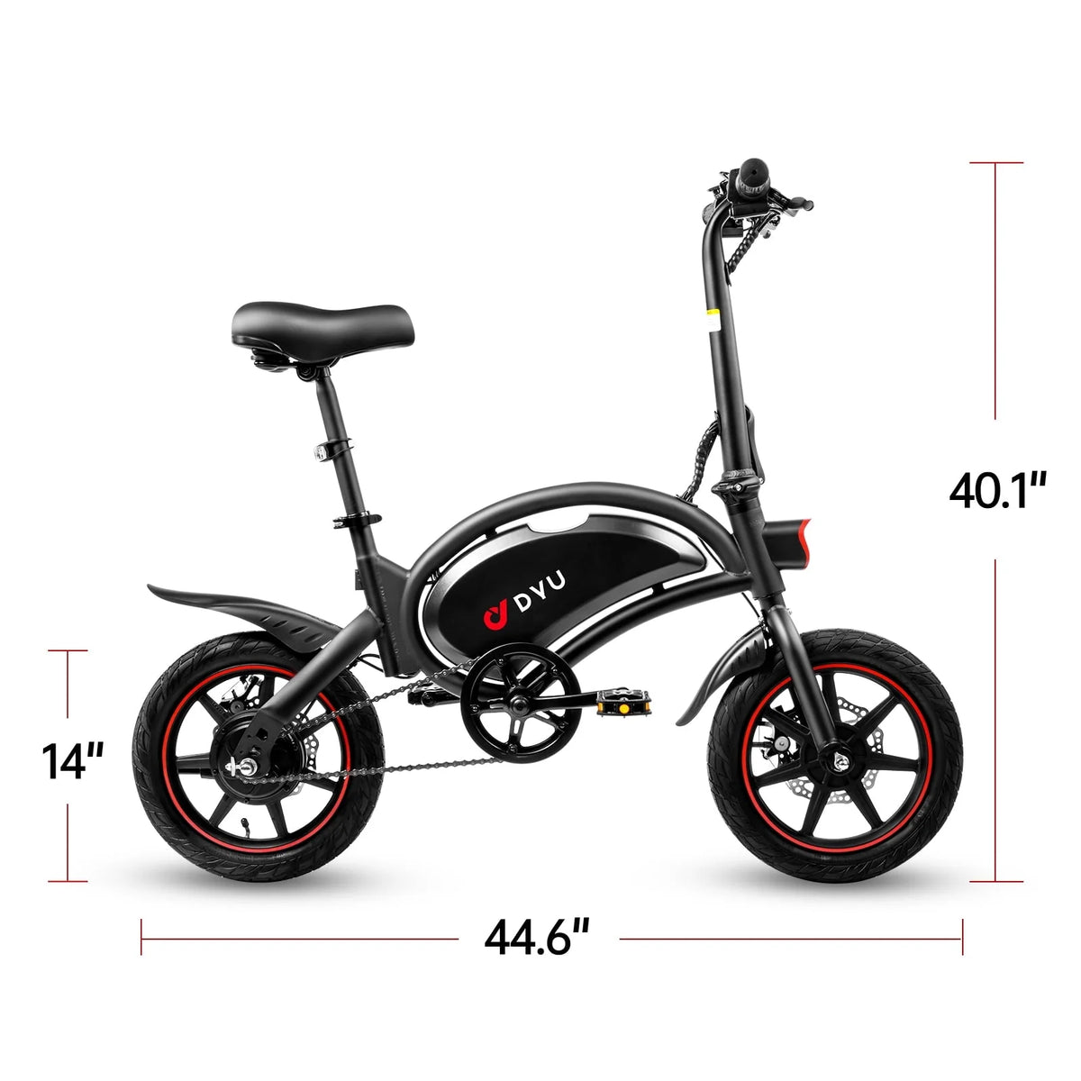 D DYU 14" Folding Electric Bike for Adults Teens, 15.5MPH Cruiser E Bike, 250W 36V/10AH, Pedal-Assist, Step-Through Frame Electric Commuter Bike, Complies to UL2849