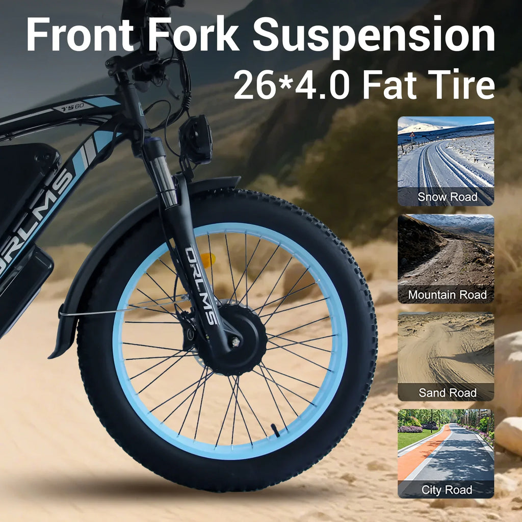 (US in Stock) 5000W Peak Dual Motor Electric Bike for Adults , 60V 25AH Removable Battery Ebike , 50MPH AWD 21-Speed Mountain Snow E-Bike with 26" x 4.0 Fat Tire, Long Range Mountain Off-Road EBikes