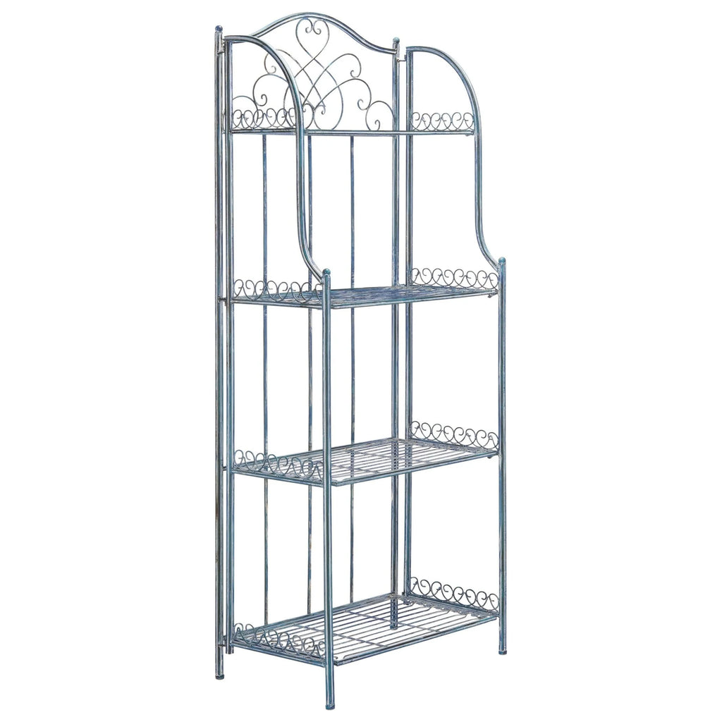 Safavieh  Amaris Victorian Wrought Iron 4-Tier Outdoor Bakers Rack. - 25 in. W x 15 in. D x 63 in. H Antique Blue