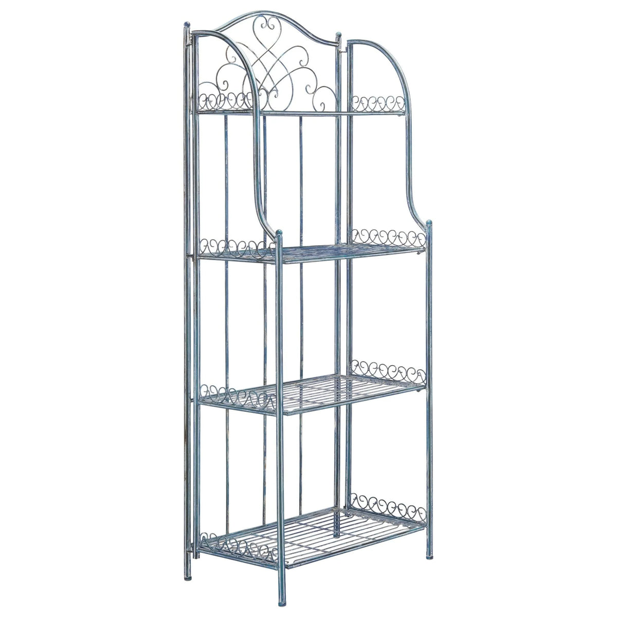 Safavieh  Amaris Victorian Wrought Iron 4-Tier Outdoor Bakers Rack. - 25 in. W x 15 in. D x 63 in. H Antique Blue