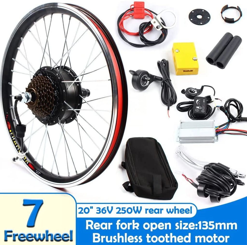 FETCOI 20" Rear Wheel Hub Electric Bike Conversion Kit, 36V 250W E-Bike Powerful Hub Motor Kit with SW-810LED Display Waterproof Wire Front Wheel Hub Assembly Motor Kit
