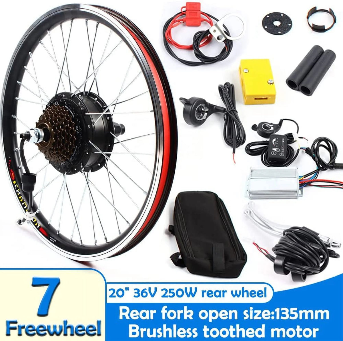 FETCOI 20" Rear Wheel Hub Electric Bike Conversion Kit, 36V 250W E-Bike Powerful Hub Motor Kit with SW-810LED Display Waterproof Wire Front Wheel Hub Assembly Motor Kit