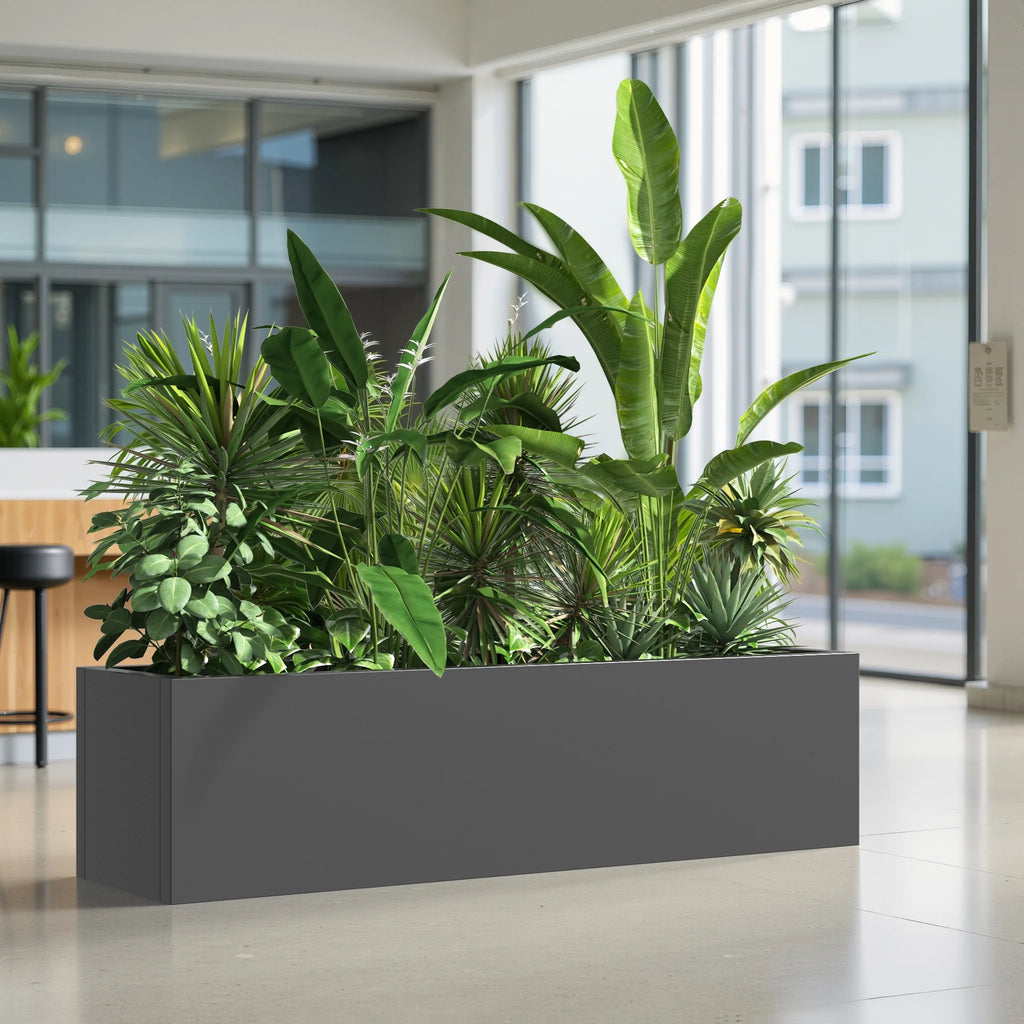MAYEERTY 36*9*9" Gray Modern Large Rect Metal Planter Box with Drainage Hole for Outdoor Gardening & Balcony