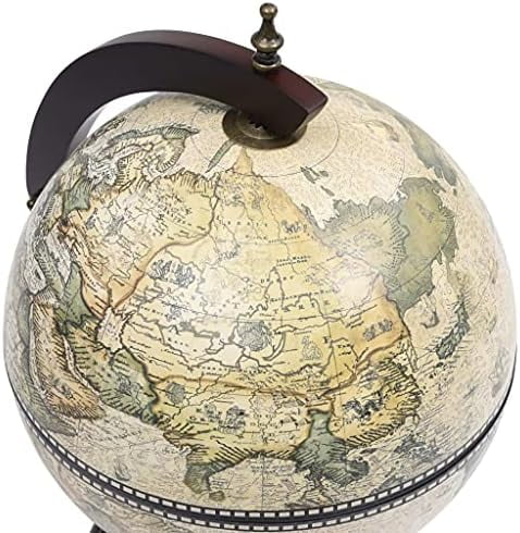 Green & Brown Tabletop Globe Wine Stand - Eucalyptus Wood with Antique Replica Frescoes and 16th  Nautical Maps - Assembly Required