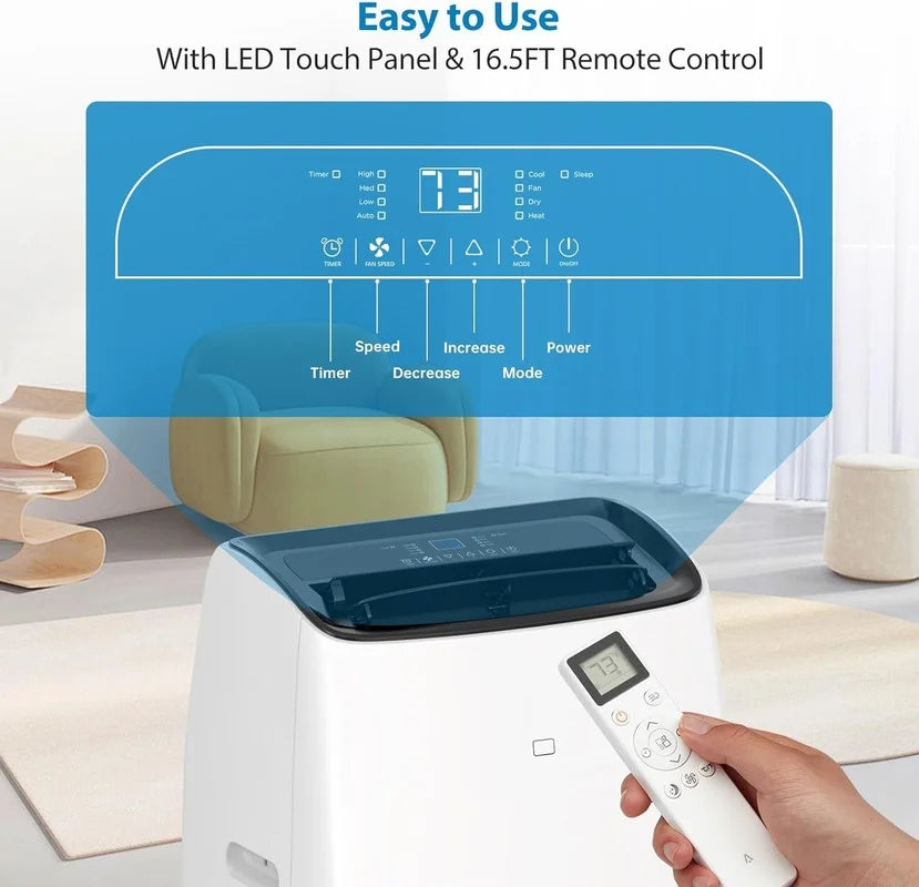 Portable Air Conditioners, 14000 BTU Air Conditioner for Rooms Up to 750 Sq.Ft, AC Unit with Heat, Sleep Mode, Dehumidifier, Fan, Remote Control, 24H Timer, Easy Setup for Bedrooms, Black Top