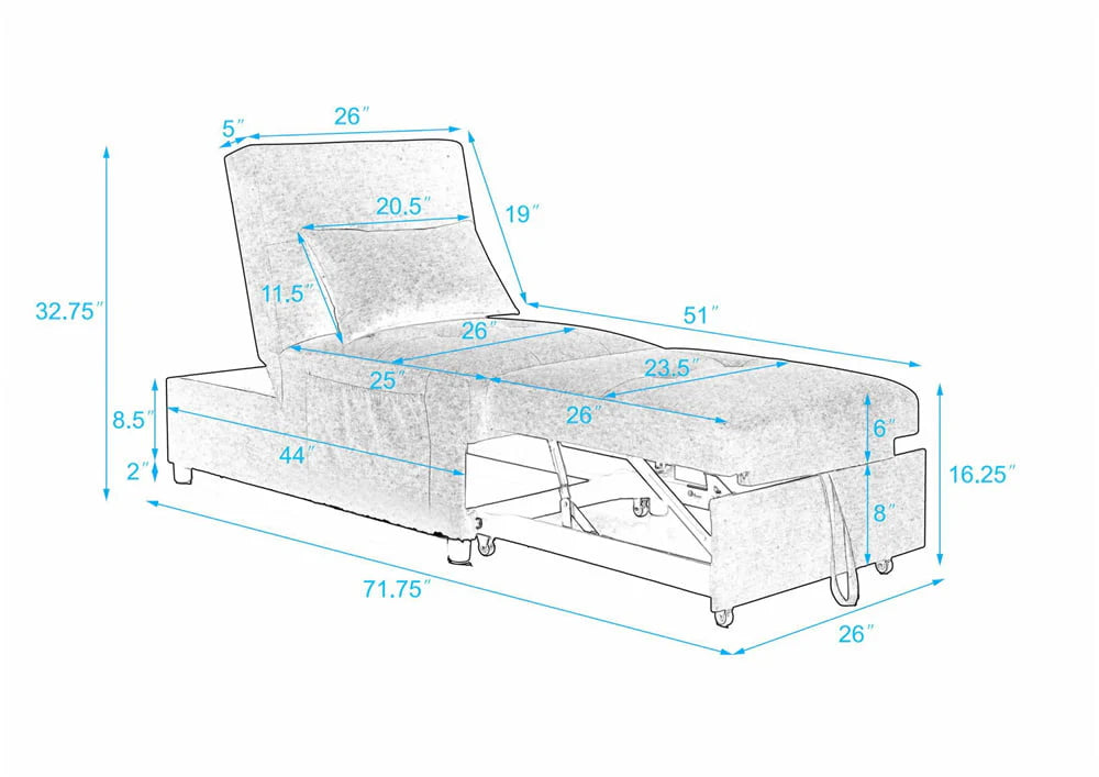 Ottoman Sofa Bed, 4 in 1 Multi-Function Folding Sleeper Couch Bed with Large Pockets and Pillow, Modern Convertible Chaise Lounge Chair with Adjustable Backrest for Living Room Small Apartment, Beige