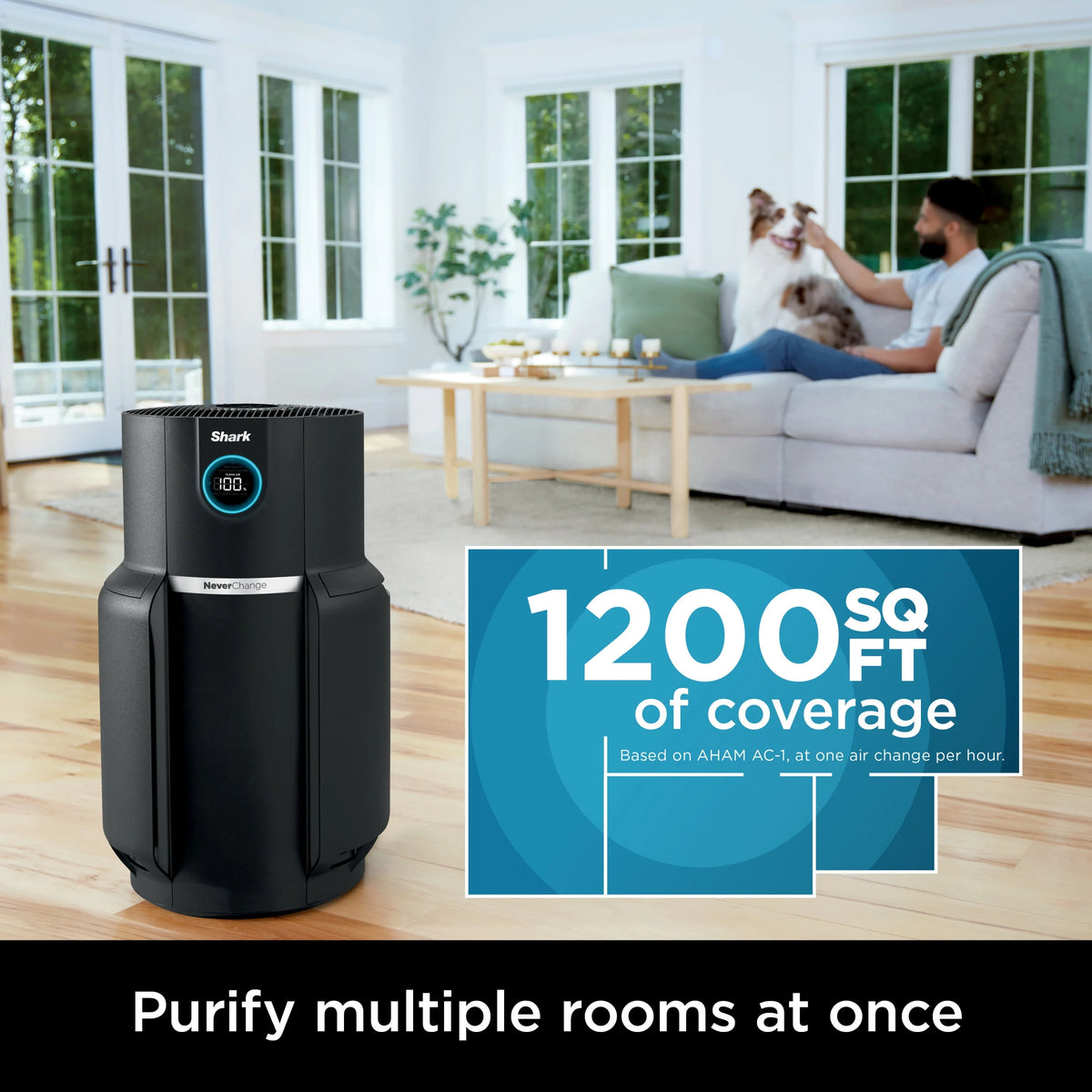 Shark NeverChange Air Purifier MAX, 5-Year HEPA Filter, Saves up to 300 Dollars in Filter Replacements, 1200 sq. ft., Captures 99.98% of Particles, Dust, Dander, Pet Hair, Smoke, Charcoal, HP300
