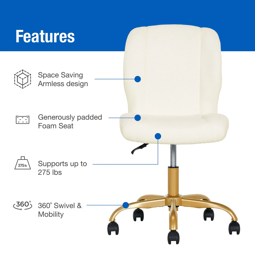 Mainstays Boucl Armless Office Chair for Adults and Teens, Cream