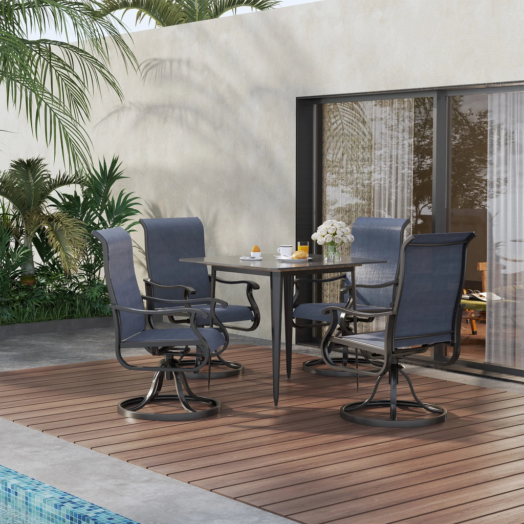 ELPOSUN Patio Swivel Chairs Set of 2, Outdoor Dining Chairs High Back All Weather Breathable Textilene Outdoor Swivel Chairs with Metal Rocking Frame for Lawn Garden Backyard Deck, Khaki