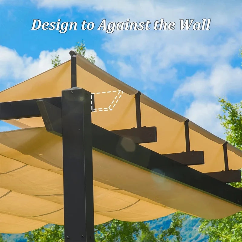 Aluminum Retractable Pergola with Sun Shade Patio Gazebo with Weather-Resistant Canopy for Backyard Deck Garden Grape Trellis Outdoor Pergola, Beige