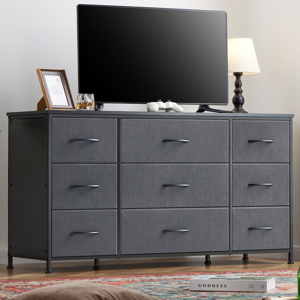 Wide Dresser TV Stand with 9 Drawers Dresser for Bedroom Chests of Drawers for Living Room, Black