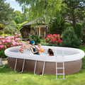 Outsunny Above Ground Swimming Pool, Semi-Inflatable Frame Pool, Brown
