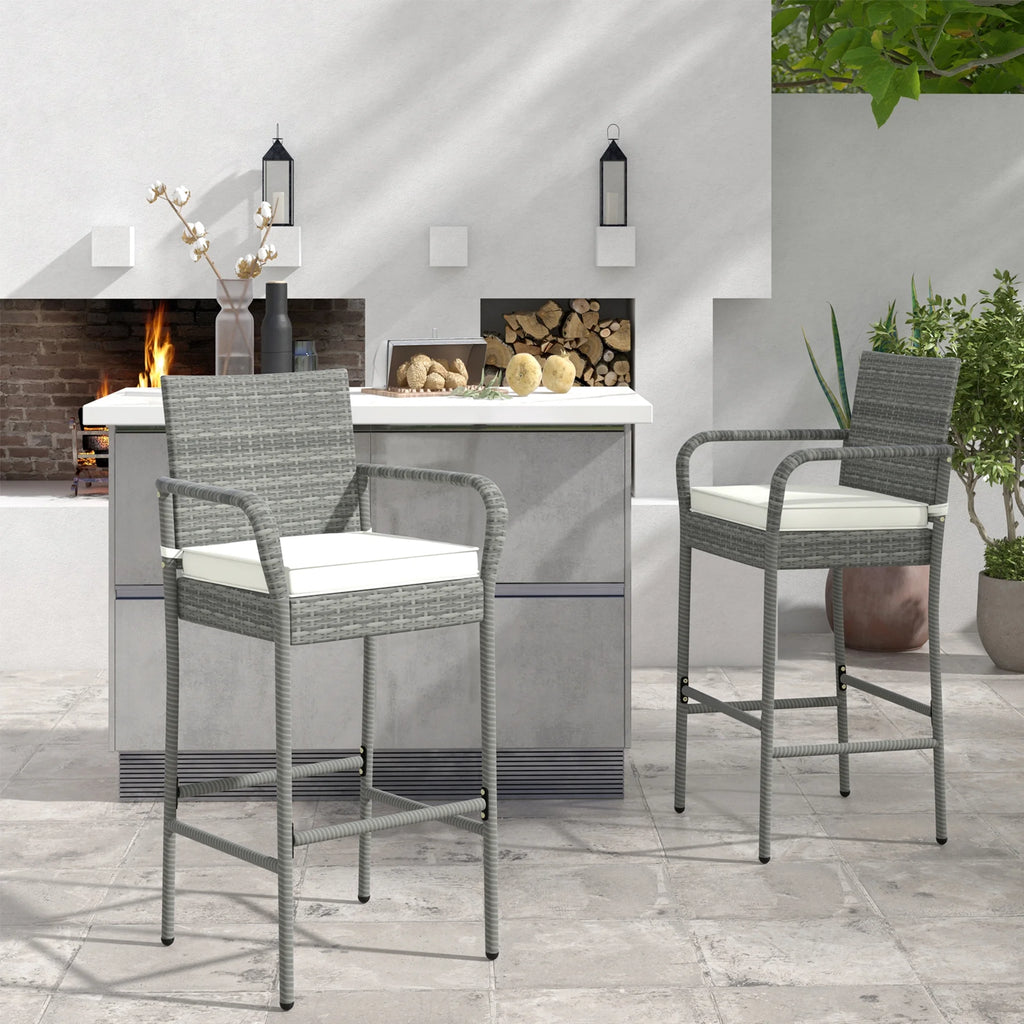 Gymax Set of 4 Rattan Patio Bar Stools Outdoor Bar Height Chairs w/ Cushions