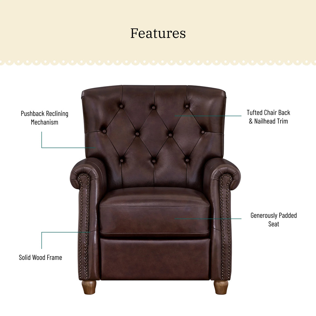 Pioneer Woman Harper Pushback Leather Recliner, Whiskey & Faux Cowhide Upholstery
