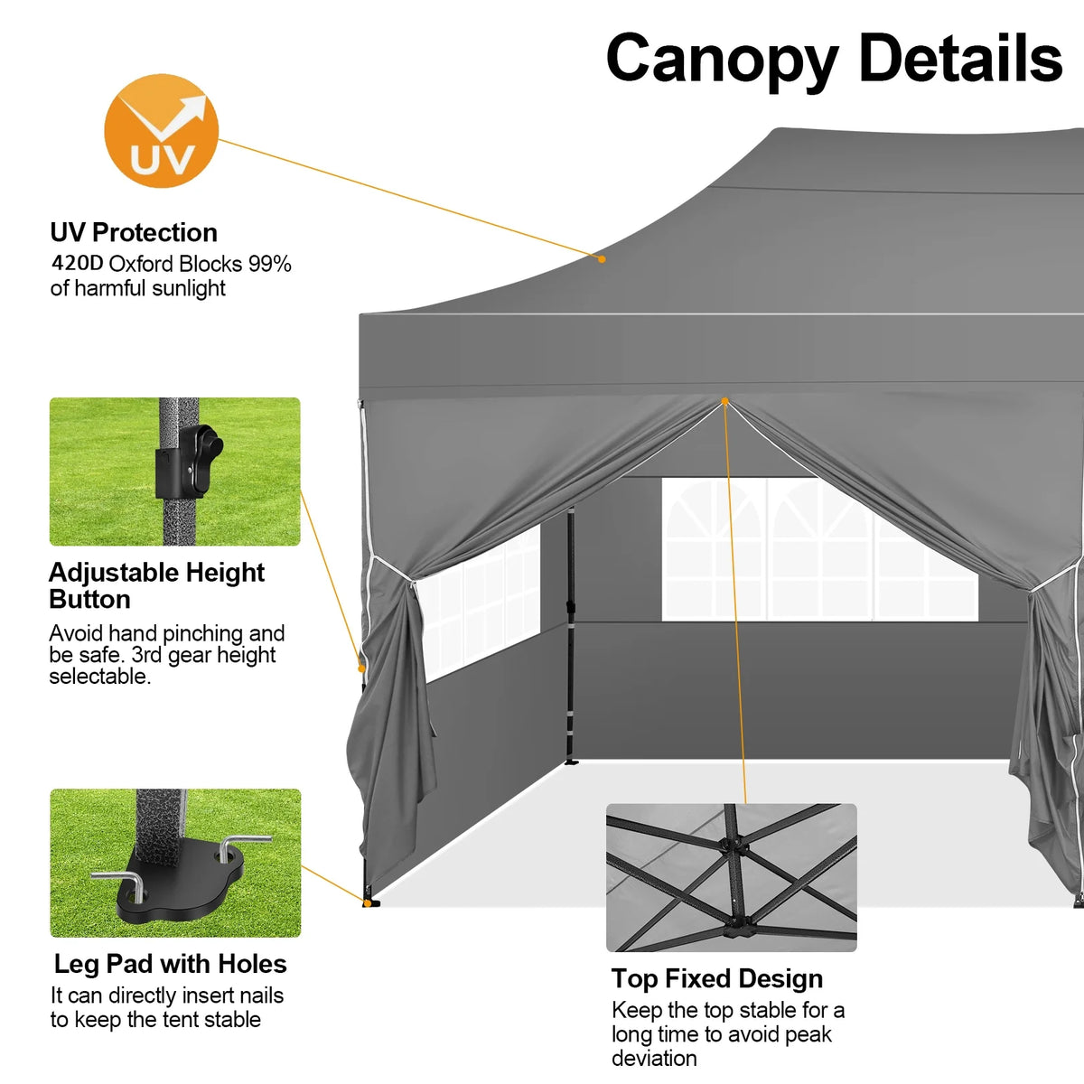 COBIZI 10x20 Heavy Duty Pop up Canopy Tent with 6 sidewalls Easy Up Commercial Outdoor Canopy Wedding Party Tent for Beach All Season Wind & Waterproof Gazebo with Roller Bag,Black(Frame Thickened)