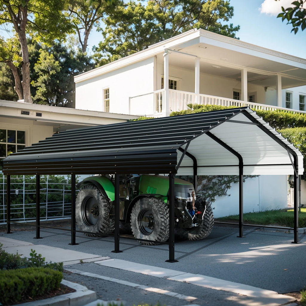 Walsunny 12X20 FT Carport, Outdoor Heavy Duty Carport Canopy with Galvanized Steel Roof, Metal Carport Extra Large Garage Car Storage Shelter