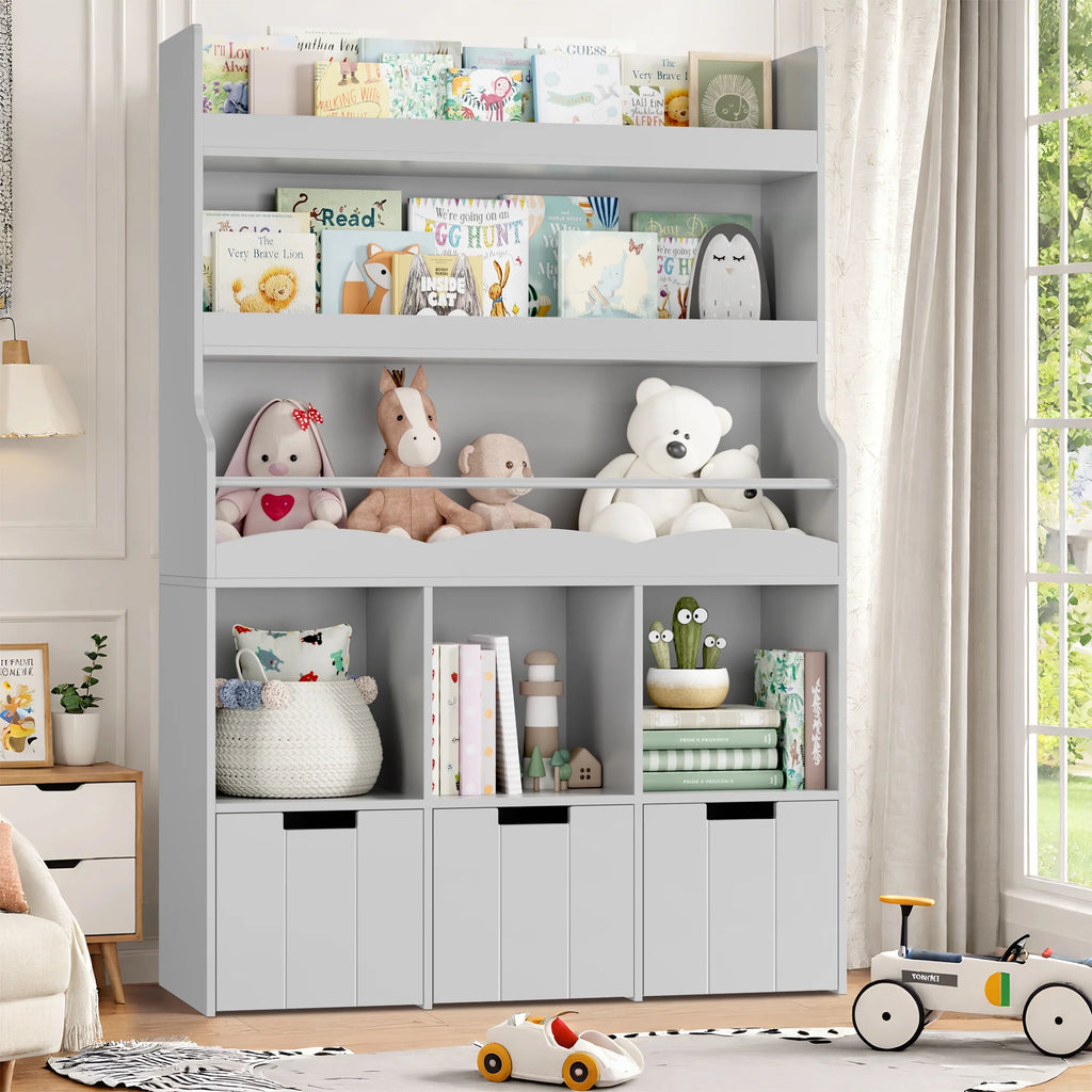 Homfa 55.5 H Kids Bookshelf with 2-Tier Book Shelves, Children Toy Organizer with 3 Cubes and Removable Drawers, White