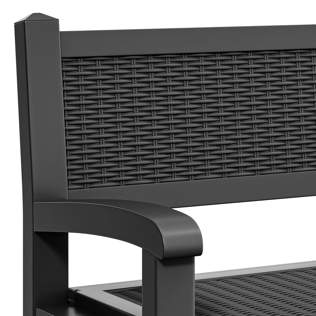 ModFusion 70-Gallon Outdoor Resin Storage Cabinet with Rattan Backrest Waterproof Patio Bench Seat, 500 lbs Capacity, Black