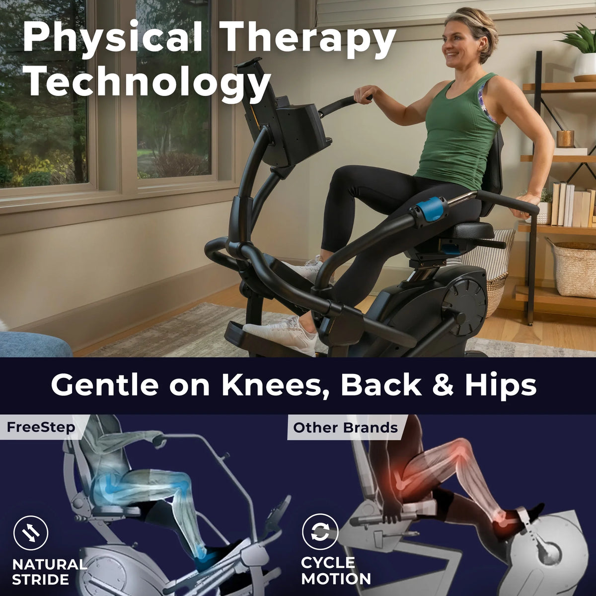 FreeStep LT7 Recumbent Cross Trainer Stepper - Zero-Impact Exercise w/Patented Physical Therapy Stride Technology; LCD Console w/21 Programs, Bluetooth HRM Compatible; Free App w/Trainer-Led Workouts