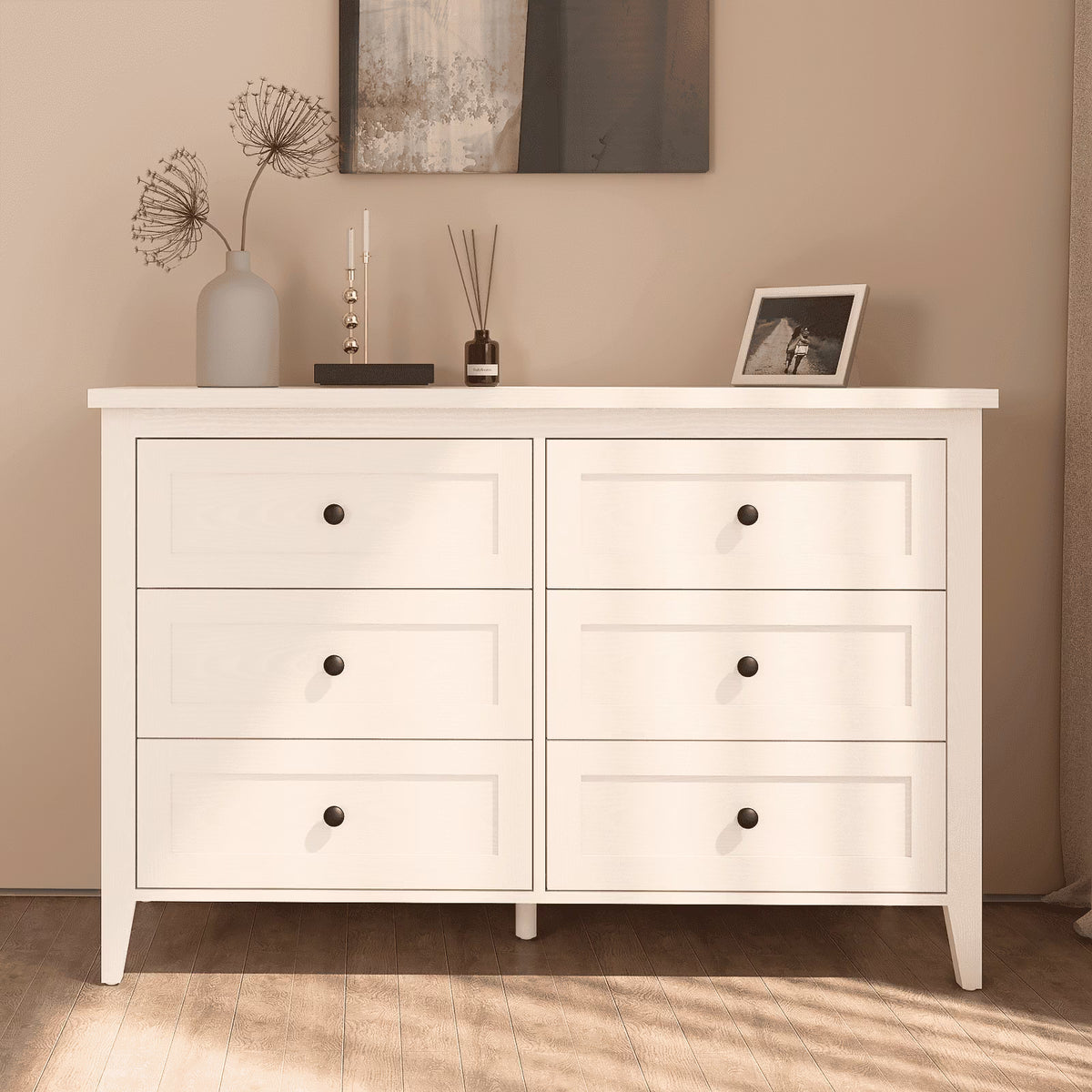 RichYa 6 Drawer Dresser for Bedroom,Chest of Drawers with Metal Knobs,Dresser for Closet,White