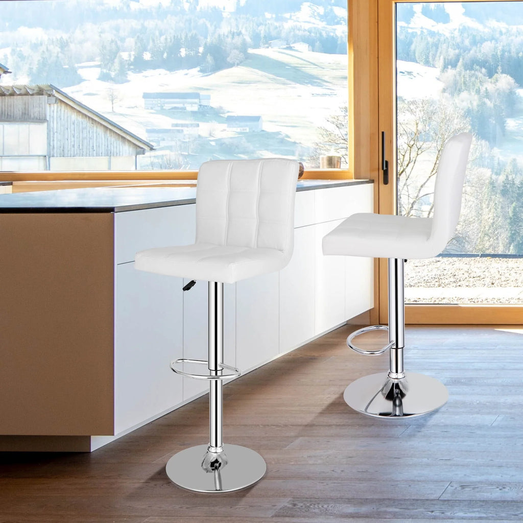 ZenSports Set of 2 Height Adjustable Swivel Bar Stool PU Leather Kitchen Counter Stool W/Back, White