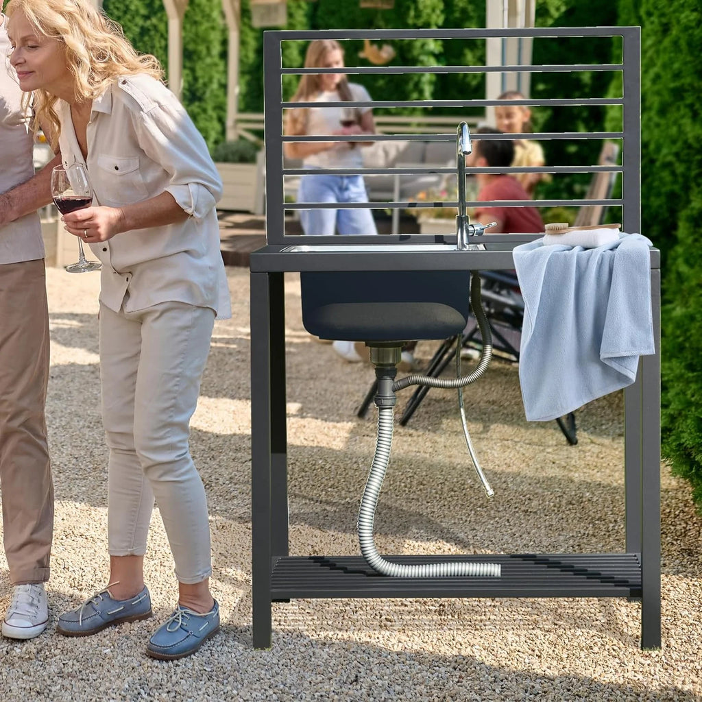 Domi Outdoor Kitchen Series 5-Piece Modular Outdoor Kitchen, Aluminum Storage Islands Sink Table, Corner Bar Cabinet Grill Storage Cabinet with Protective Cover, Outdoor Kitchen for Deck, Patio, Backy