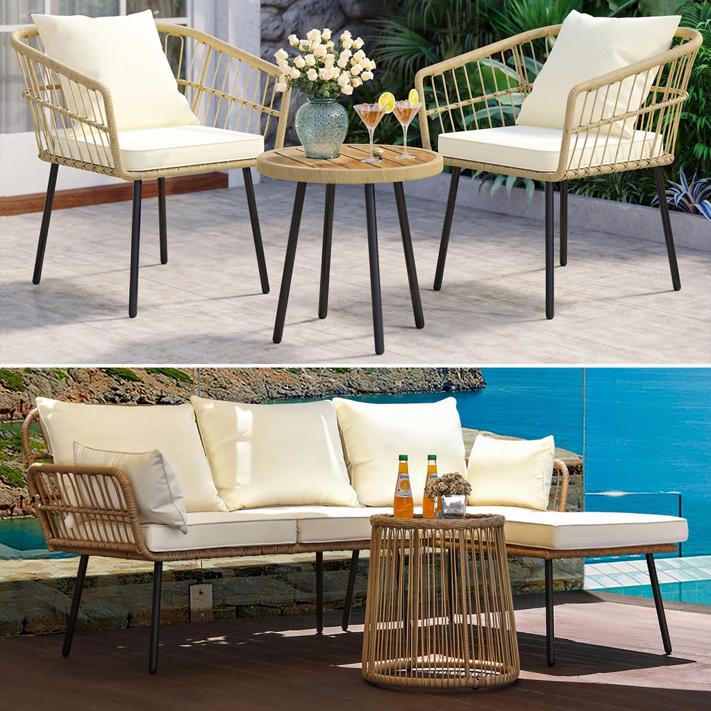 Dextrus 5 pieces Outdoor Dining Set, Patio Dining Sets with 4 Rattan Wicker Dining Chair and Round Table With Umbrella Hole, Sectional Conversation Set for Backyard, Balcony, Garden, Lawn