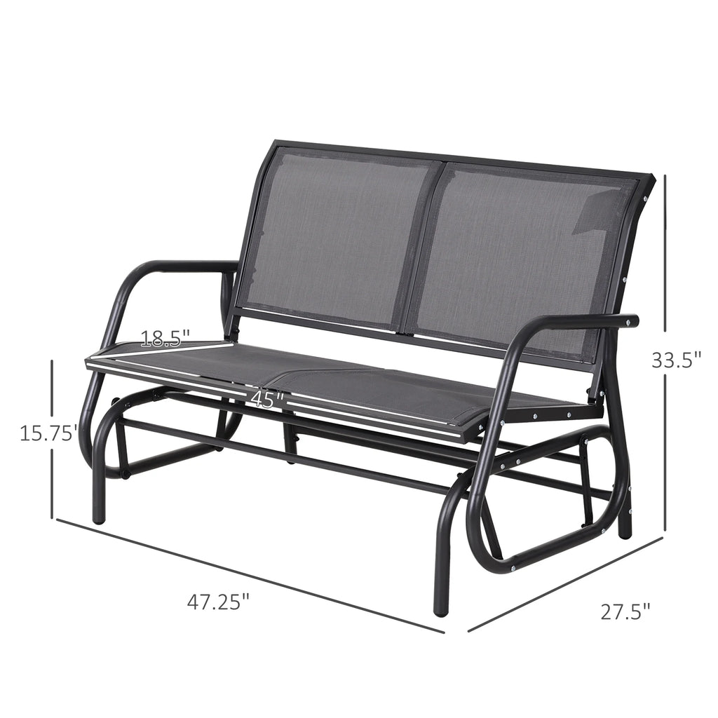 Outsunny 2-Person Outdoor Glider Bench, Patio Double Swing Rocking Chair Loveseat w/Powder Coated Steel Frame for Backyard Garden Porch, Black