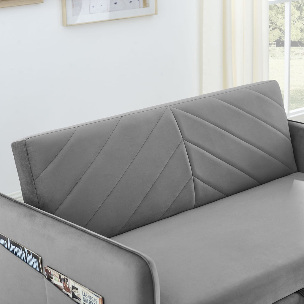 55" Convertible Sleeper Sofa Bed,3 in 1 Convertible Sleeper Loveseat with USB Ports,Modern Velvet Pull Out Sofa Bed with 2 Pillows and Rivet Design for Living Room Furniture,Gray