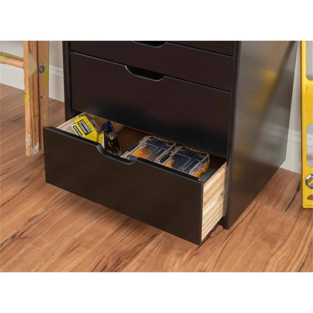 Linon Callie Eight Drawer Rolling Storage Cart in Natural Stained Wood