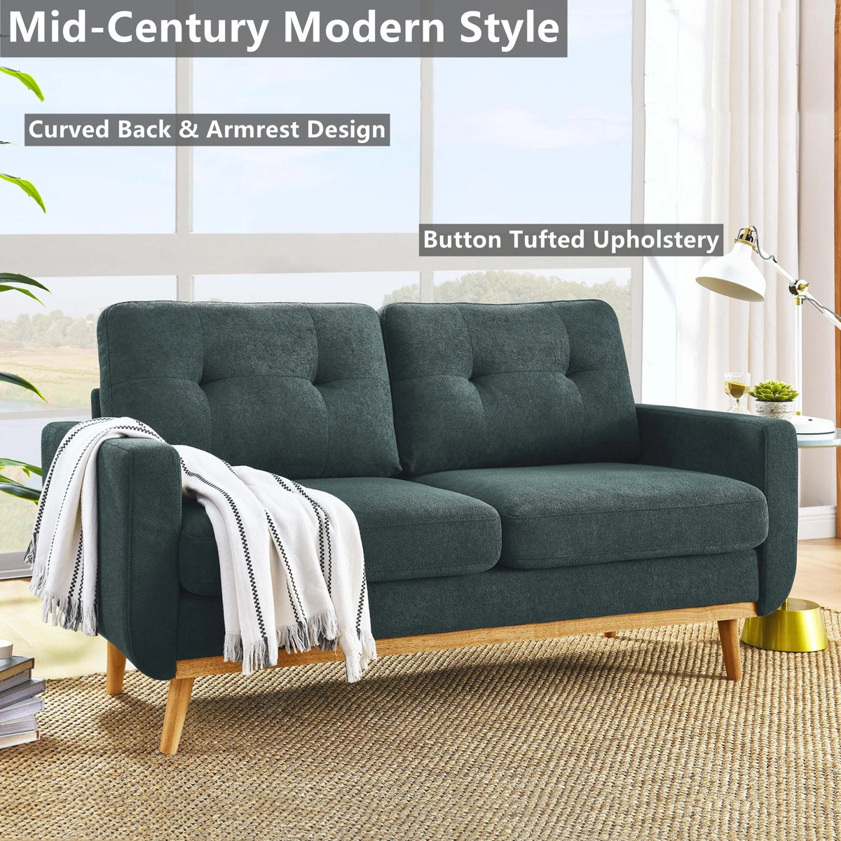 Aukfa 68" Small Sofa Couch Comfy Mid Century Modern Loveseat Sofa for Living Room Bedroom, Cream
