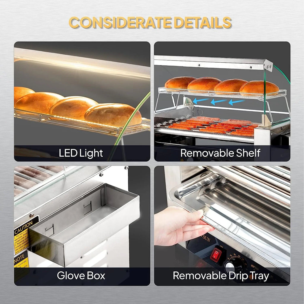 ROVSUN 1050 W 18 Hot Dog Capacity Commercial Hot Dog Roller Grill