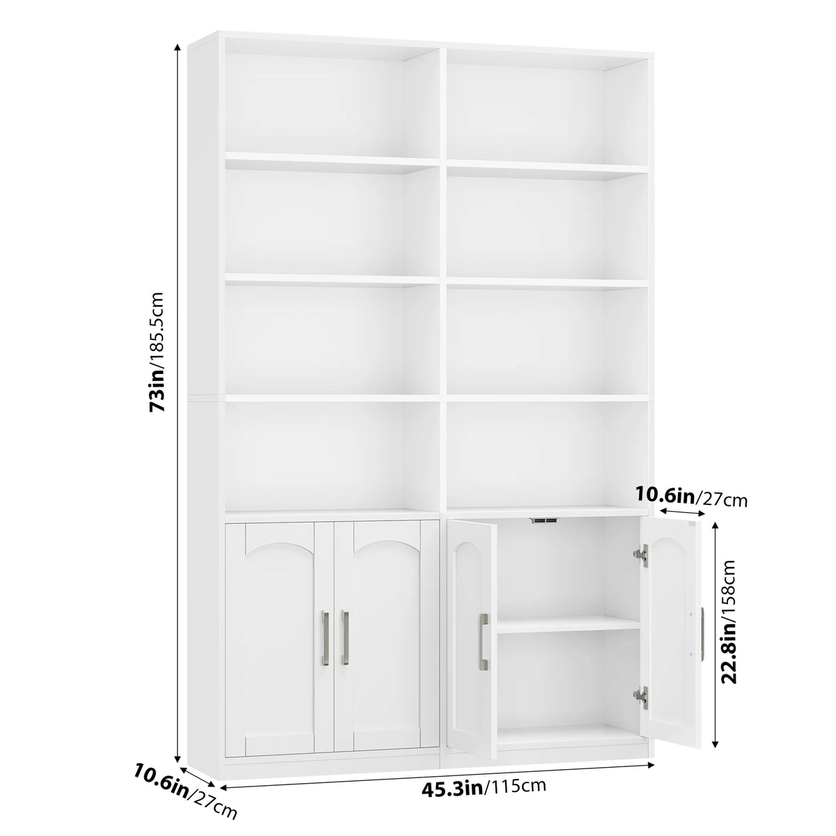 Homfa 73 Tall Bookcases with Doors, 8 Cubes 6-Tier Double Row Bookshelf, White Bookcase for Living Room Home Office