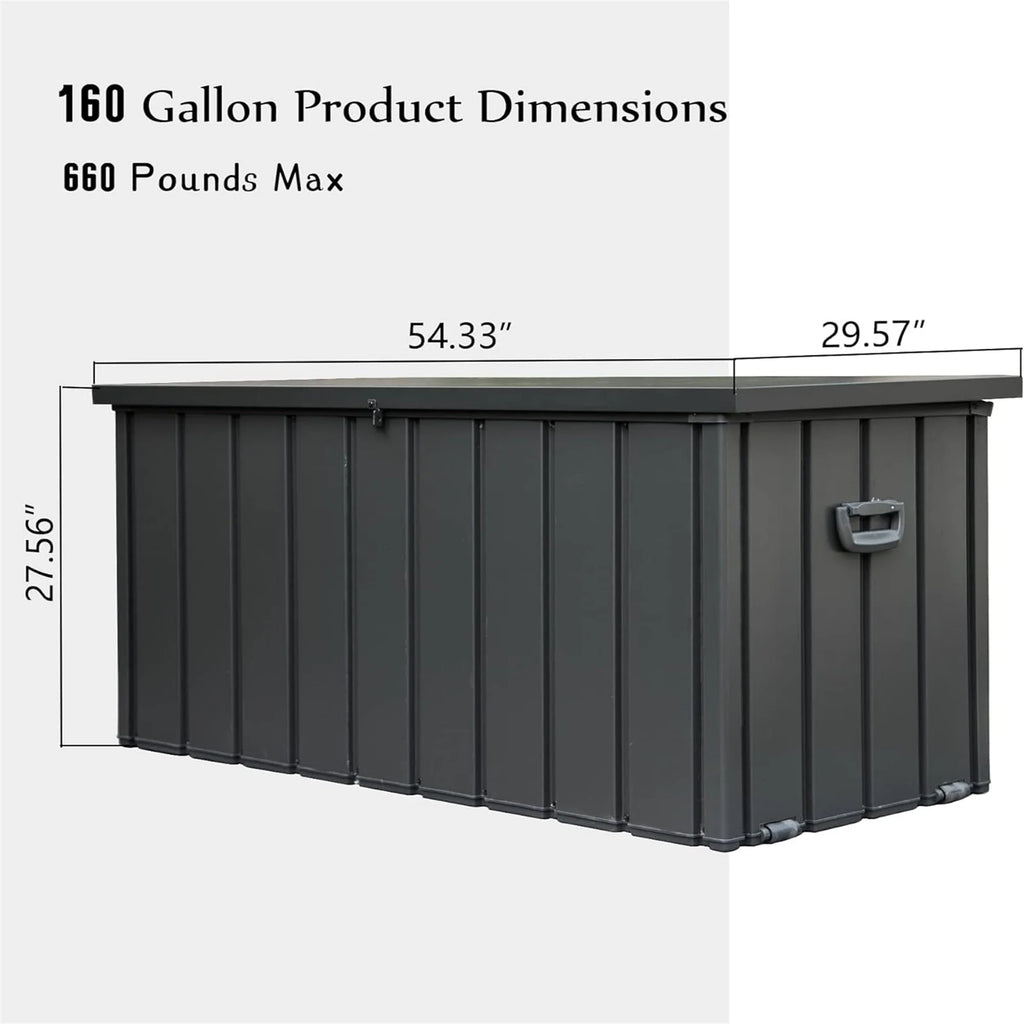 100 Gallon Outdoor Storage Deck Box Waterproof, Large Patio Poolside Storage Bin for Outside Cushions, Throw Pillows, Garden Tools (Dark Gray)