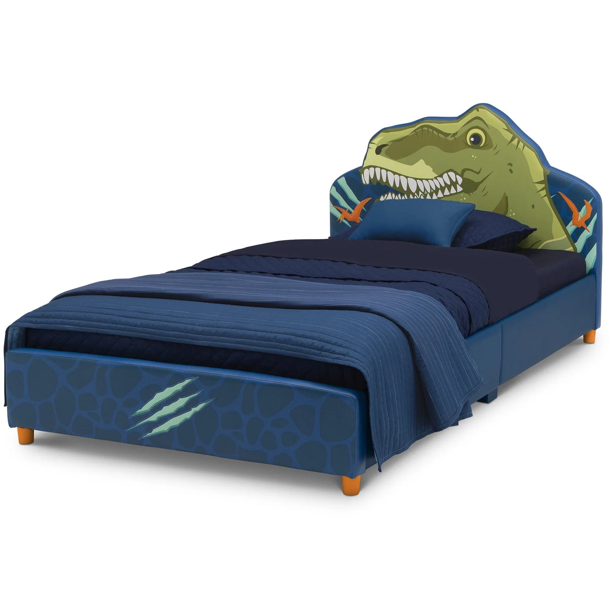 Delta Children Dinosaur Upholstered Twin Bed, Blue