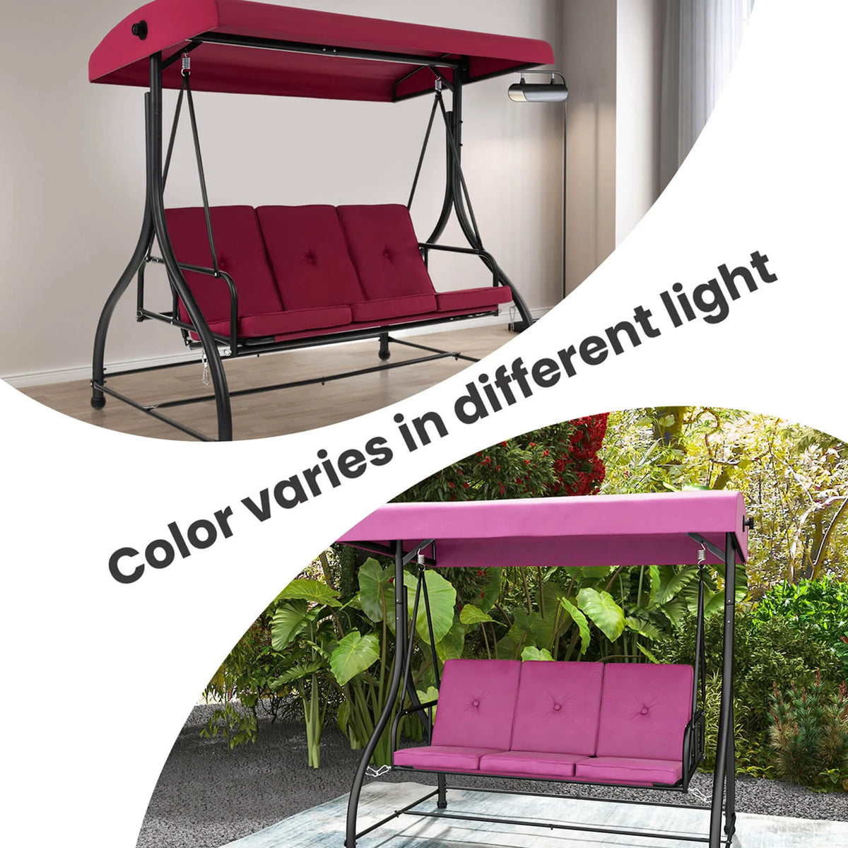 Costway 3-Seat Outdoor Converting Patio Swing Glider Adjustable Canopy Porch Swing Black