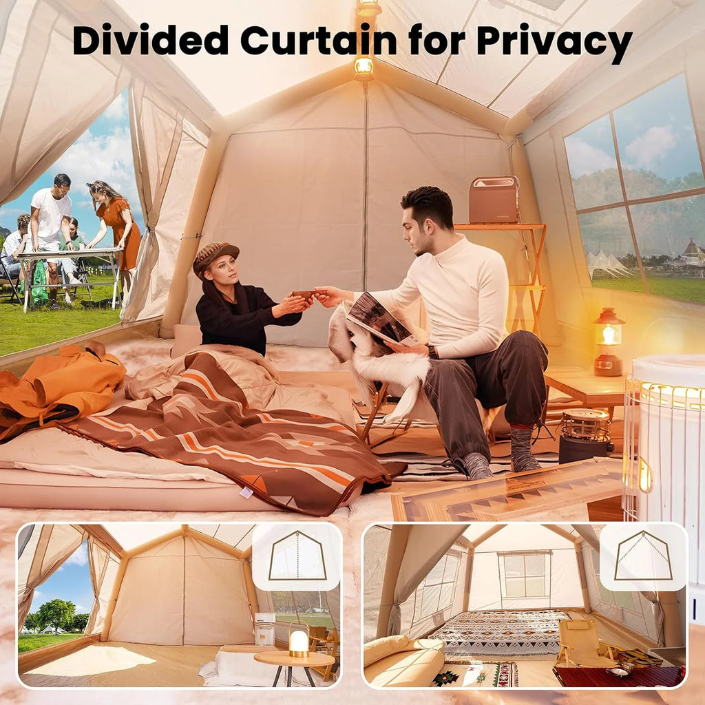 Inflatable Tents for Camping, Blow Up Tent with Canopy, Easy Setup Inflatable Camping Tent with Stove Jack, Waterproof Oxford Air Glamping Tents for Camping Adult 8-10 Person