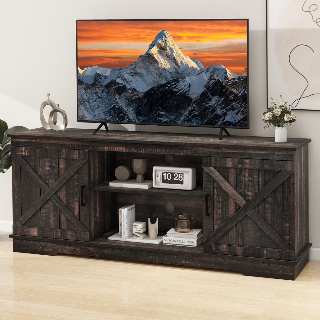 Dextrus Farmhouse TV Stand for 65 inch TV, Entertainment Center for Living Room, TV Media Console Cabinet, Grey Wash