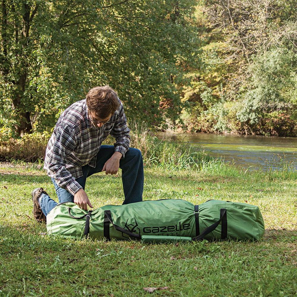 Gazelle Tents T4 8' Heavy Duty Pop Up Hub 4 Person Outdoor Camping Tent, Green