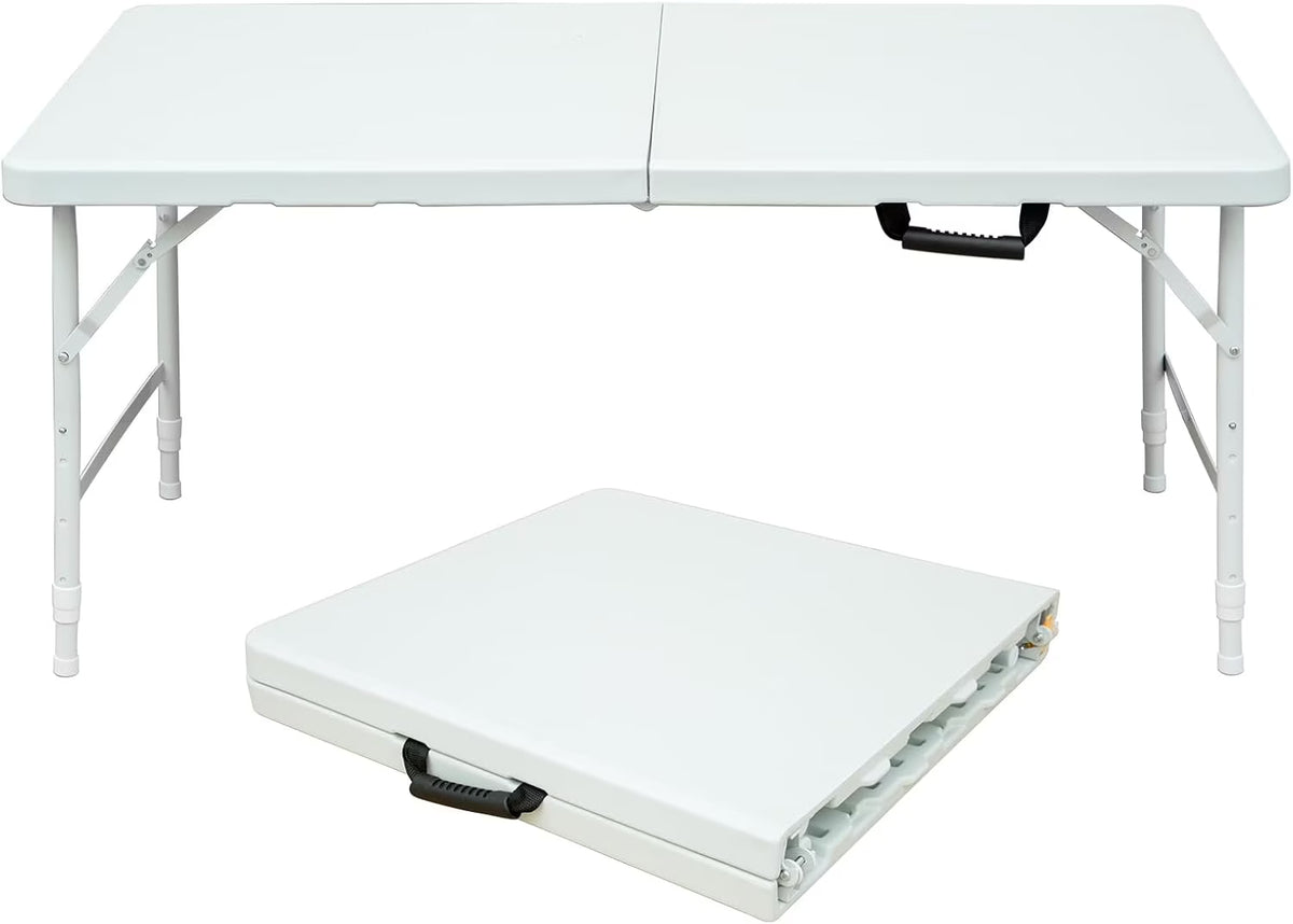 Folding Table with Carry Handle, Portable Fold-in-Half Plastic Table, Rectangle Foldable Table for Indoor