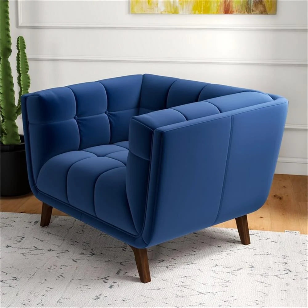 Allen Mid-Century Modern Velvet Upholstered Armchair in Blue