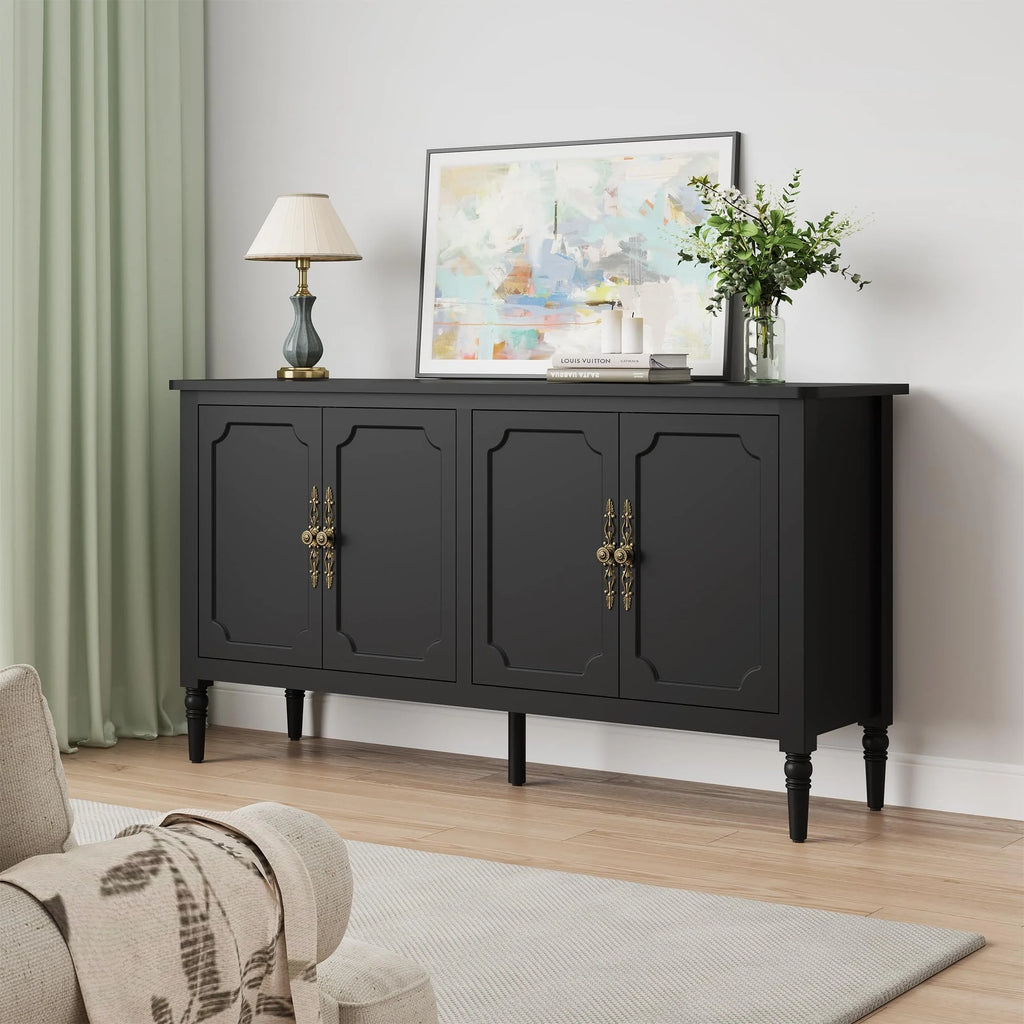 May in Color Console Cabinet, 58'' Wood Sideboard Buffet Cabinet with Storage & 4 Doors, Mid Century Modern Pantry Cabinet for Entryway, Living Room, Bedroom, Dining Room, Green