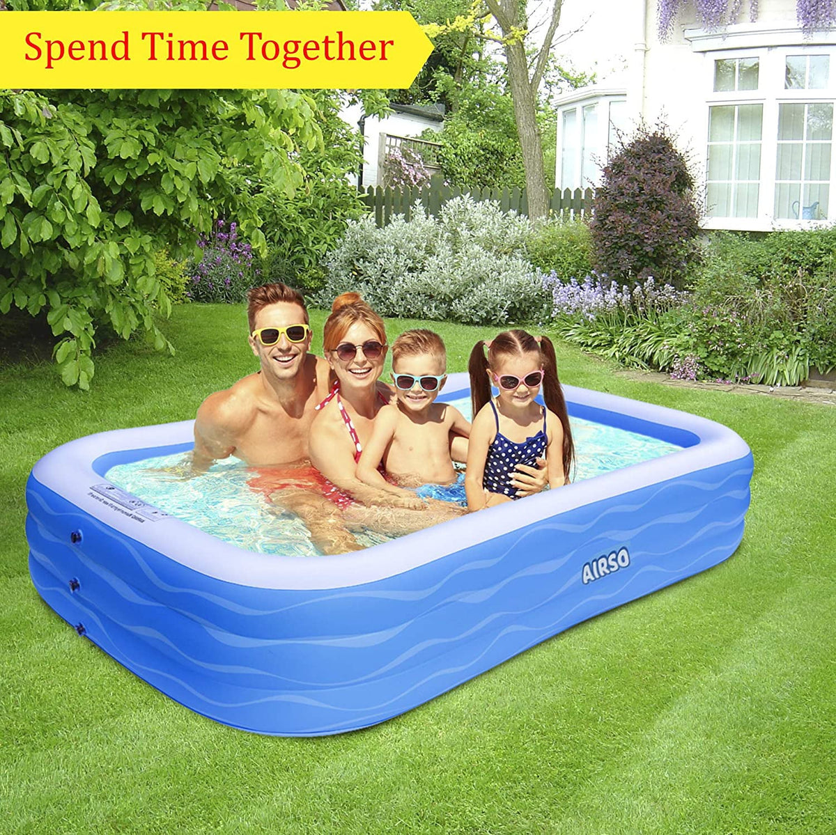 Airso Inflatable Swimming Pool Family Full-Sized Inflatable Pools 118" x 72" x 22" Thickened Family Lounge Pool for Toddlers, Kids & Adults Oversized Kiddie Pool Outdoor Blow Up Pool for Backyard, Garden