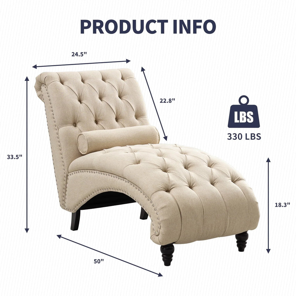 ZAFLY Chaise Lounge Indoor, Lounge Chair with Wood Legs, Leisure Accent Chair, Upholstered Lounge Couch for Bedrooom/Living Room, Beige
