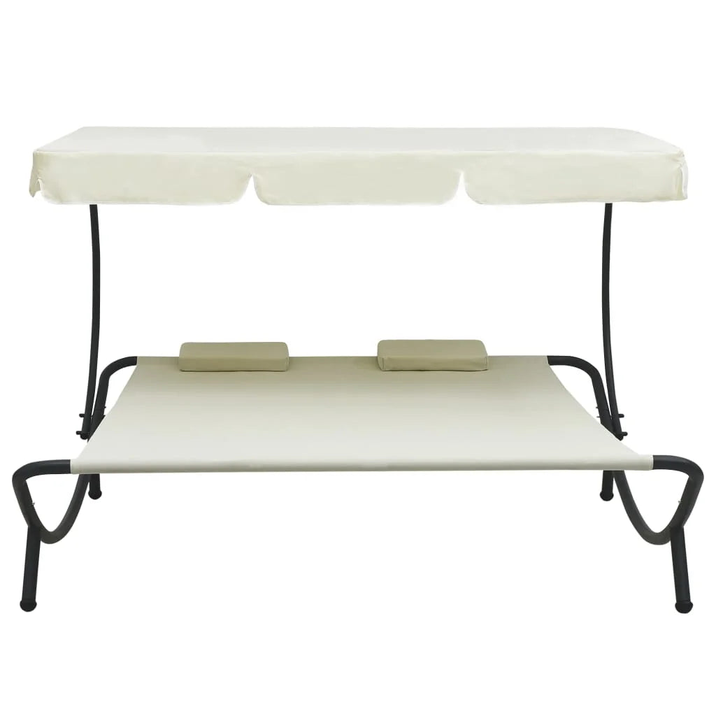 vidaXL Outdoor Double Chaise Lounge Patio Lounge Bed with Canopy and Pillows