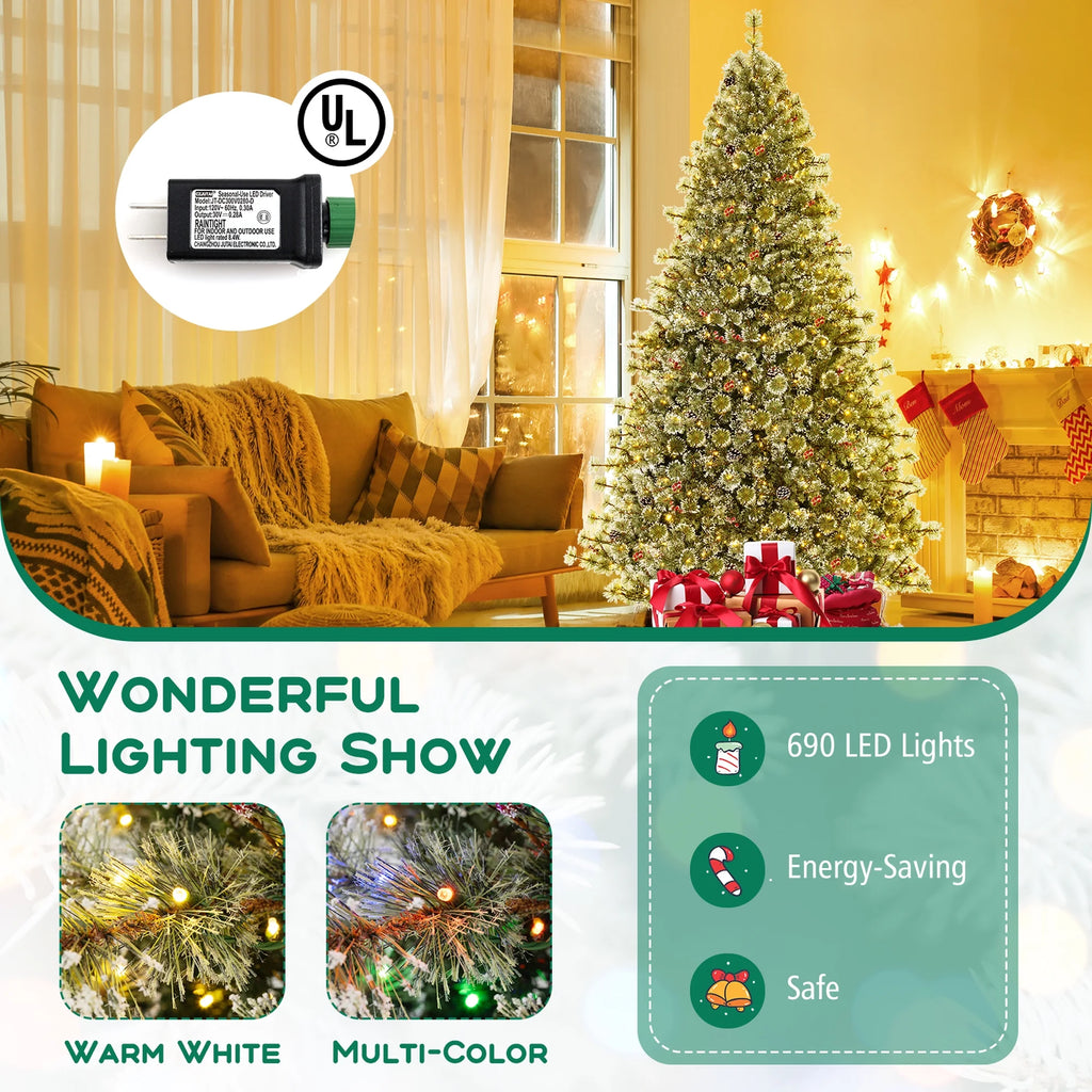Costway 9 FT Artificial Christmas Tree with  360 Quick Power Connector 1714 Pine Needles