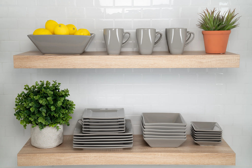 10 Strawberry Street Nova Square 40 Piece Stoneware Dinnerware Set, Gray
